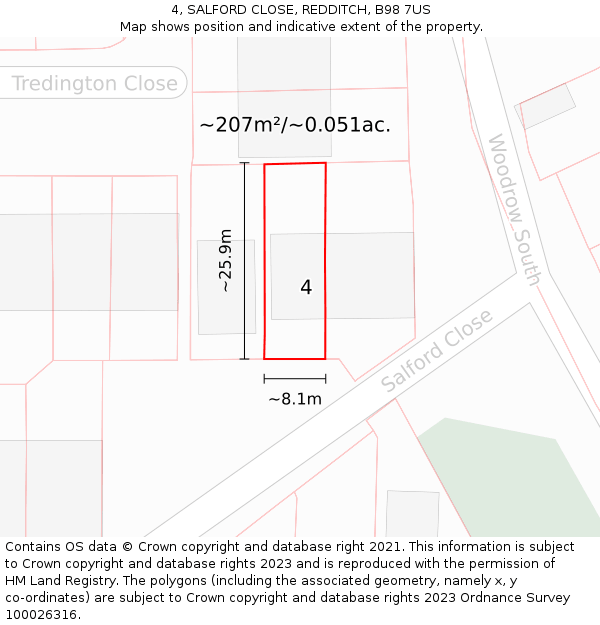 4, SALFORD CLOSE, REDDITCH, B98 7US: Plot and title map