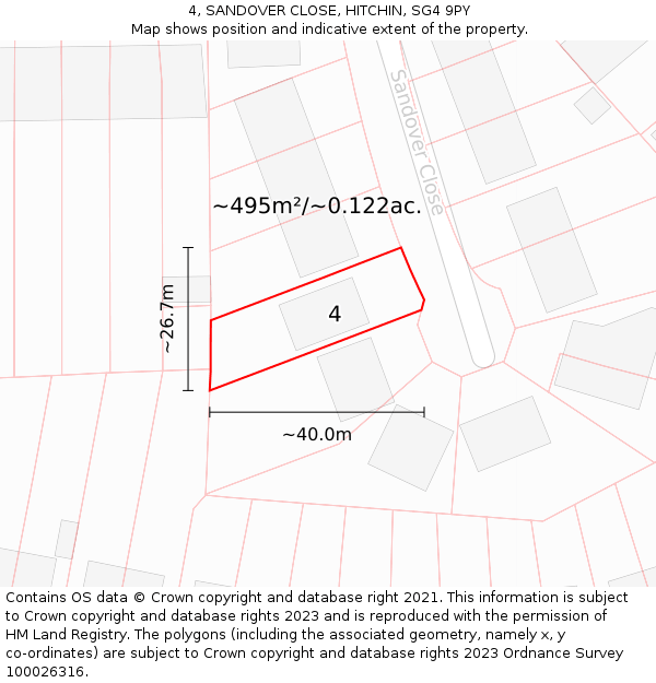 4, SANDOVER CLOSE, HITCHIN, SG4 9PY: Plot and title map