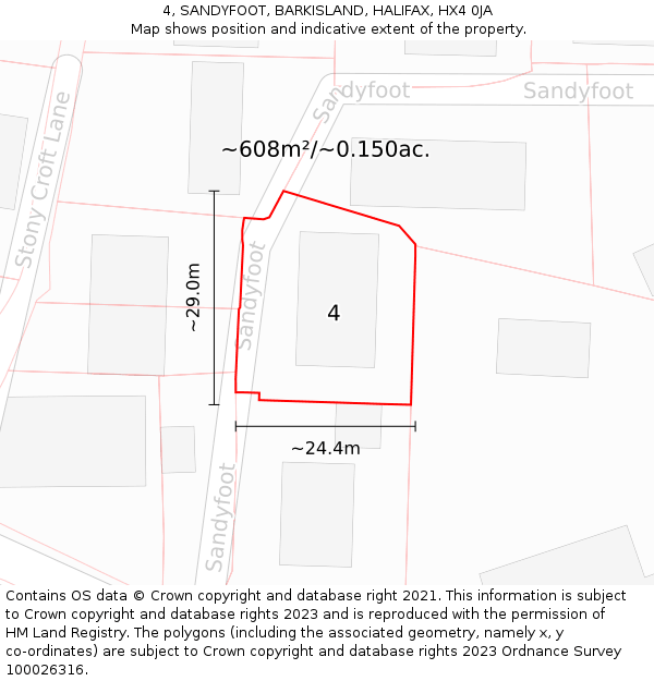 4, SANDYFOOT, BARKISLAND, HALIFAX, HX4 0JA: Plot and title map