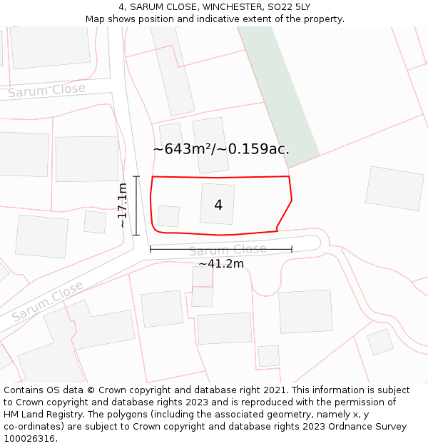 4, SARUM CLOSE, WINCHESTER, SO22 5LY: Plot and title map