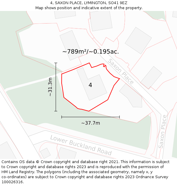 4, SAXON PLACE, LYMINGTON, SO41 9EZ: Plot and title map