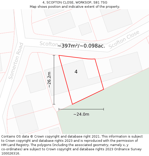 4, SCOFTON CLOSE, WORKSOP, S81 7SG: Plot and title map