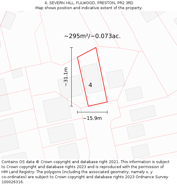 4, SEVERN HILL, FULWOOD, PRESTON, PR2 3RD: Plot and title map