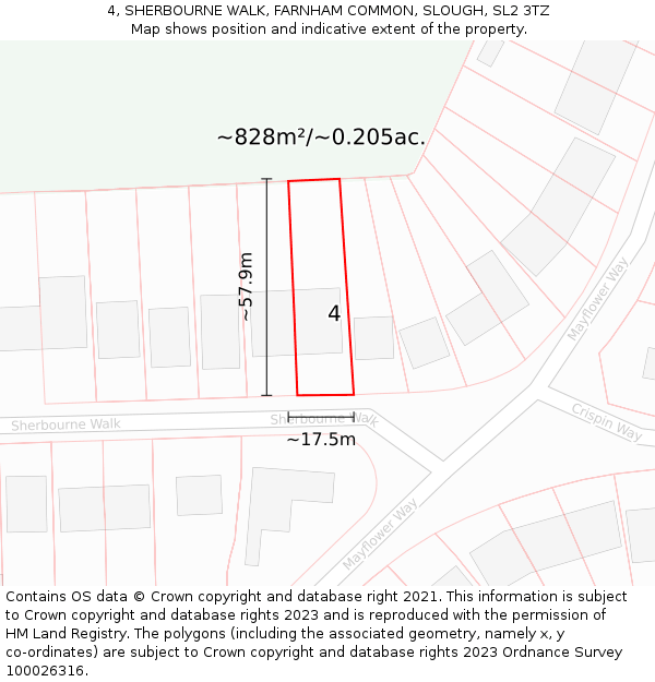 4, SHERBOURNE WALK, FARNHAM COMMON, SLOUGH, SL2 3TZ: Plot and title map