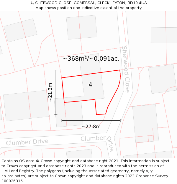 4, SHERWOOD CLOSE, GOMERSAL, CLECKHEATON, BD19 4UA: Plot and title map