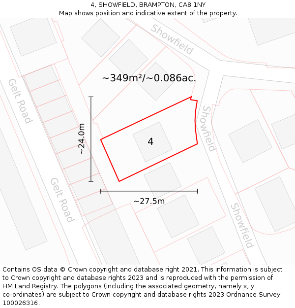 4, SHOWFIELD, BRAMPTON, CA8 1NY: Plot and title map