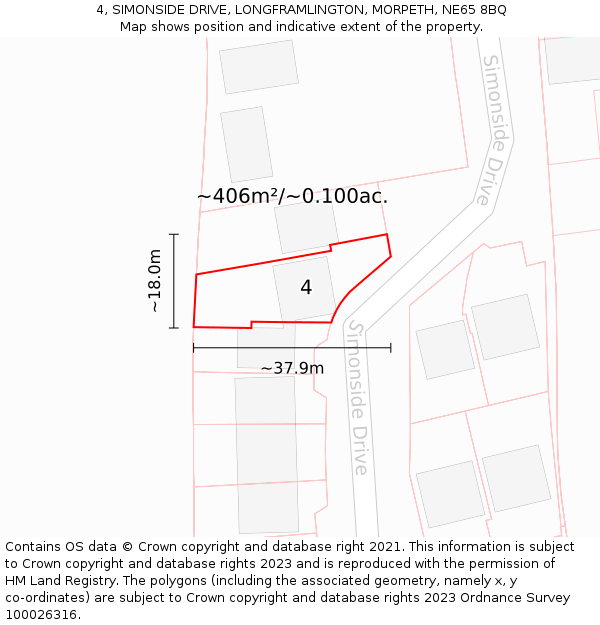 4, SIMONSIDE DRIVE, LONGFRAMLINGTON, MORPETH, NE65 8BQ: Plot and title map