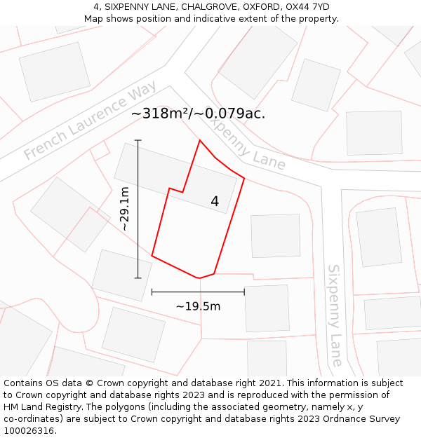 4, SIXPENNY LANE, CHALGROVE, OXFORD, OX44 7YD: Plot and title map