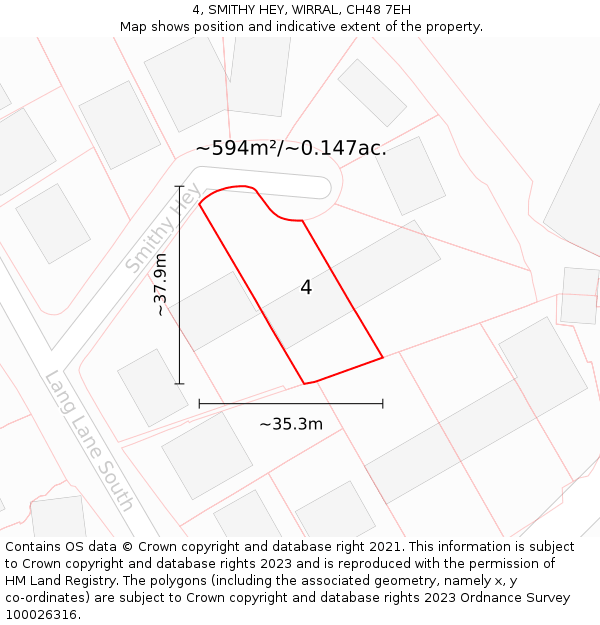 4, SMITHY HEY, WIRRAL, CH48 7EH: Plot and title map