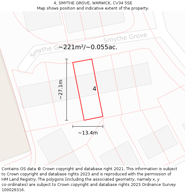 4, SMYTHE GROVE, WARWICK, CV34 5SE: Plot and title map