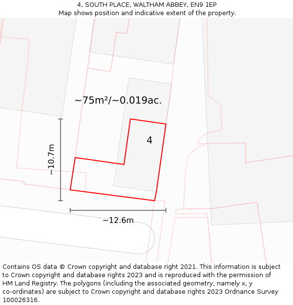 4, SOUTH PLACE, WALTHAM ABBEY, EN9 1EP: Plot and title map