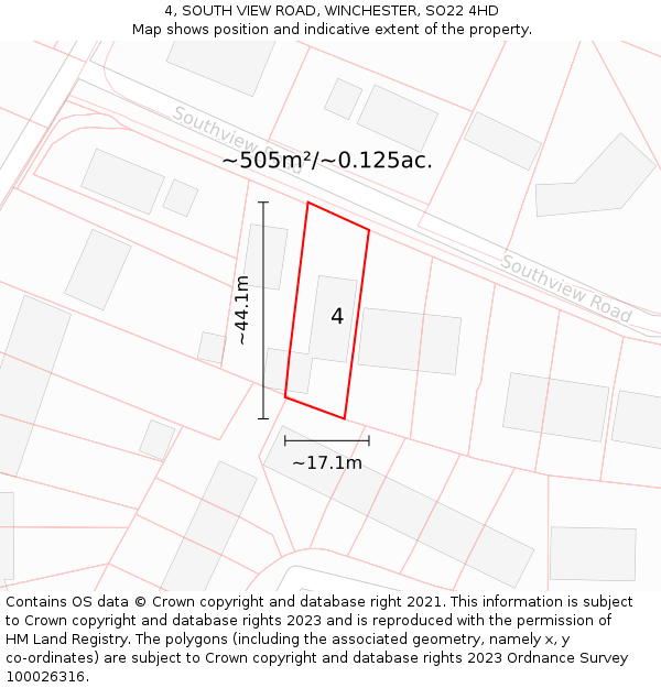 4, SOUTH VIEW ROAD, WINCHESTER, SO22 4HD: Plot and title map