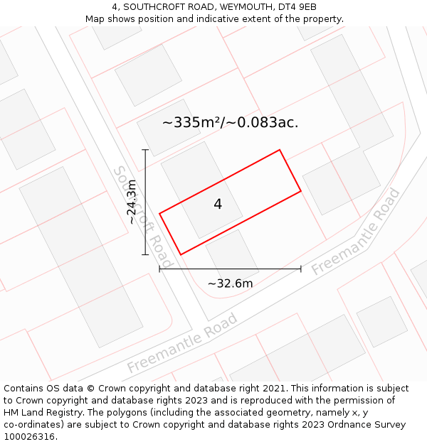 4, SOUTHCROFT ROAD, WEYMOUTH, DT4 9EB: Plot and title map