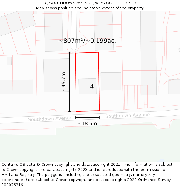 4, SOUTHDOWN AVENUE, WEYMOUTH, DT3 6HR: Plot and title map