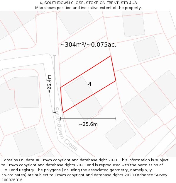 4, SOUTHDOWN CLOSE, STOKE-ON-TRENT, ST3 4UA: Plot and title map