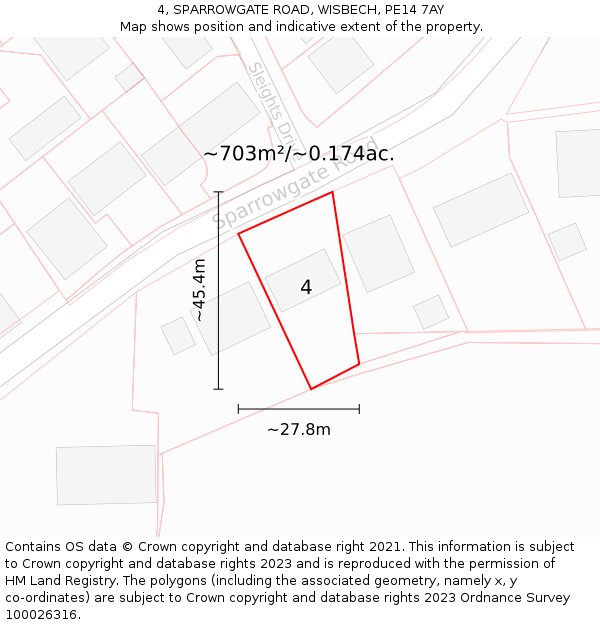 4, SPARROWGATE ROAD, WISBECH, PE14 7AY: Plot and title map