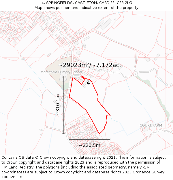 4, SPRINGFIELDS, CASTLETON, CARDIFF, CF3 2LG: Plot and title map