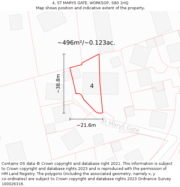 4, ST MARYS GATE, WORKSOP, S80 1HQ: Plot and title map