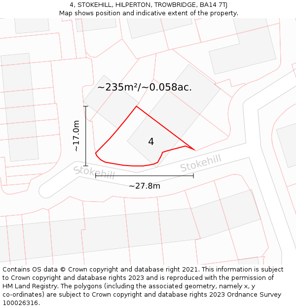 4, STOKEHILL, HILPERTON, TROWBRIDGE, BA14 7TJ: Plot and title map