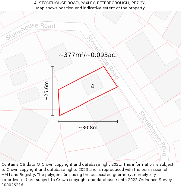 4, STONEHOUSE ROAD, YAXLEY, PETERBOROUGH, PE7 3YU: Plot and title map