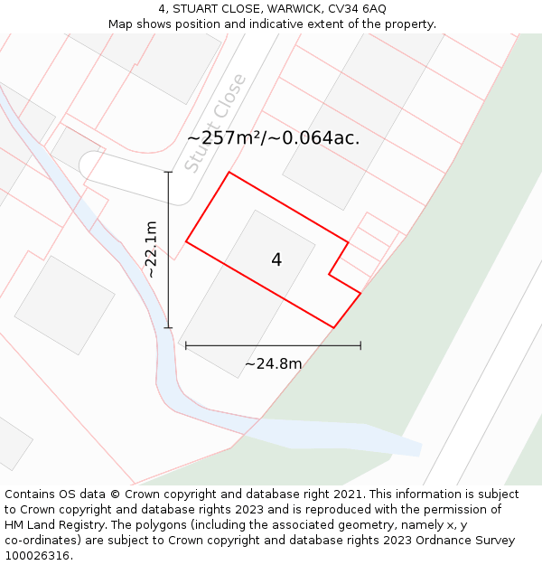 4, STUART CLOSE, WARWICK, CV34 6AQ: Plot and title map