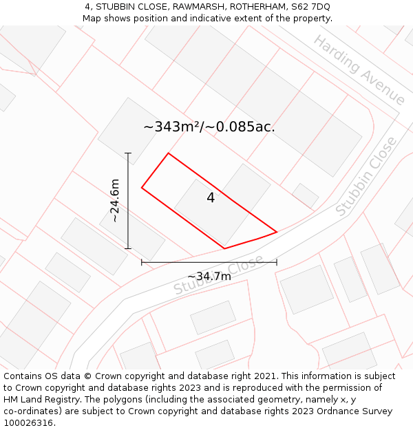 4, STUBBIN CLOSE, RAWMARSH, ROTHERHAM, S62 7DQ: Plot and title map