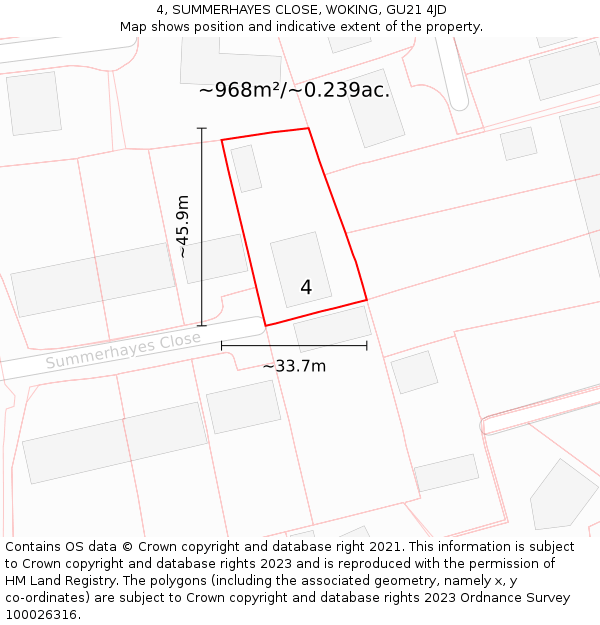 4, SUMMERHAYES CLOSE, WOKING, GU21 4JD: Plot and title map