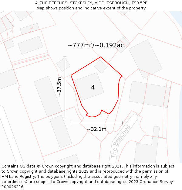 4, THE BEECHES, STOKESLEY, MIDDLESBROUGH, TS9 5PR: Plot and title map