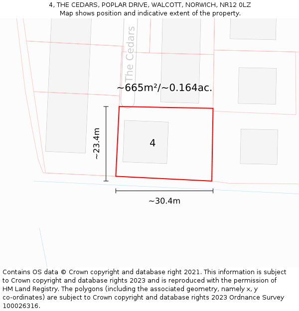 4, THE CEDARS, POPLAR DRIVE, WALCOTT, NORWICH, NR12 0LZ: Plot and title map