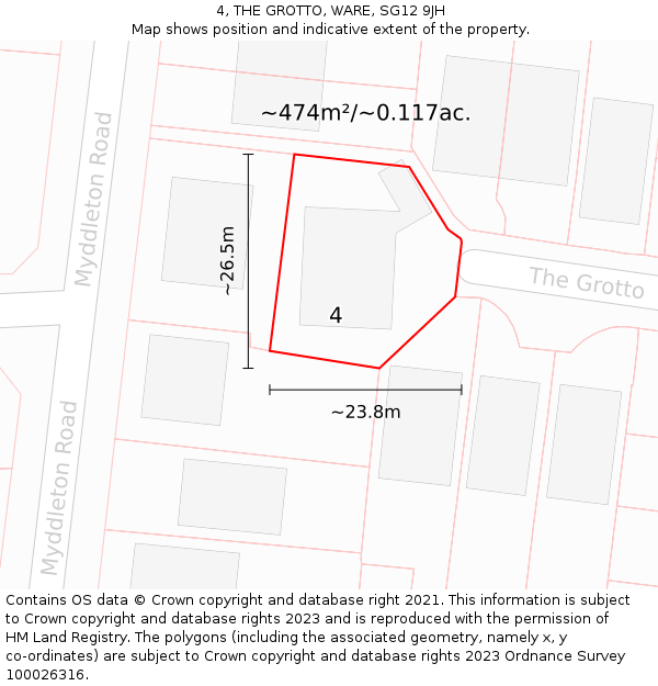 4, THE GROTTO, WARE, SG12 9JH: Plot and title map