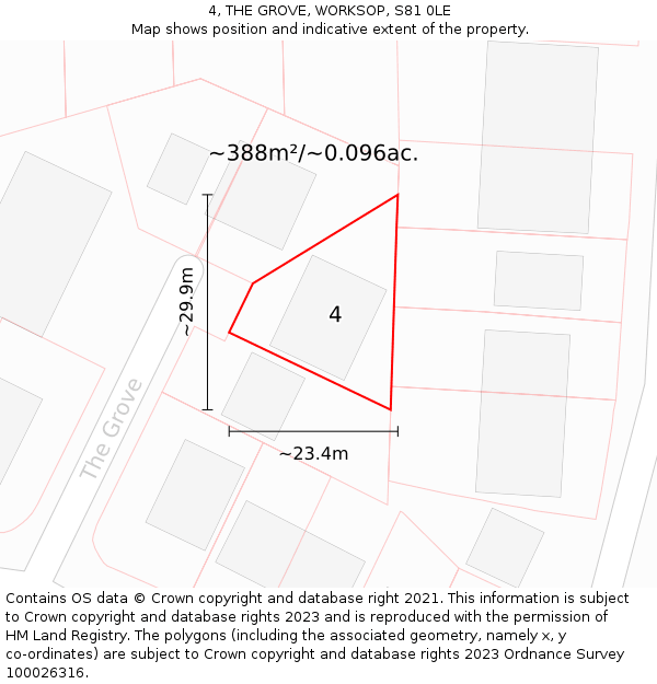 4, THE GROVE, WORKSOP, S81 0LE: Plot and title map