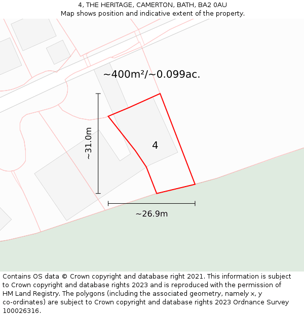 4, THE HERITAGE, CAMERTON, BATH, BA2 0AU: Plot and title map