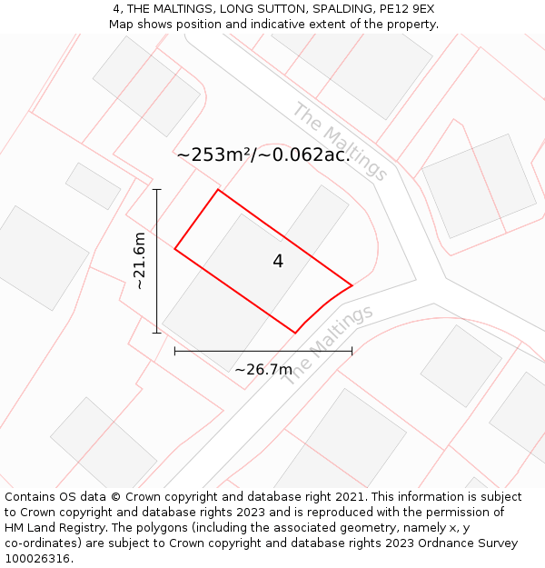 4, THE MALTINGS, LONG SUTTON, SPALDING, PE12 9EX: Plot and title map