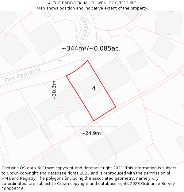4, THE PADDOCK, MUCH WENLOCK, TF13 6LT: Plot and title map