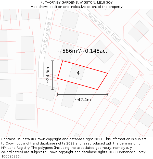 4, THORNBY GARDENS, WIGSTON, LE18 3QY: Plot and title map