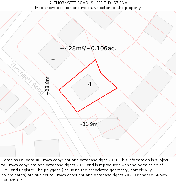 4, THORNSETT ROAD, SHEFFIELD, S7 1NA: Plot and title map