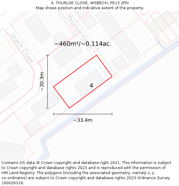 4, THURLOE CLOSE, WISBECH, PE13 2PN: Plot and title map