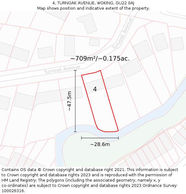 4, TURNOAK AVENUE, WOKING, GU22 0AJ: Plot and title map