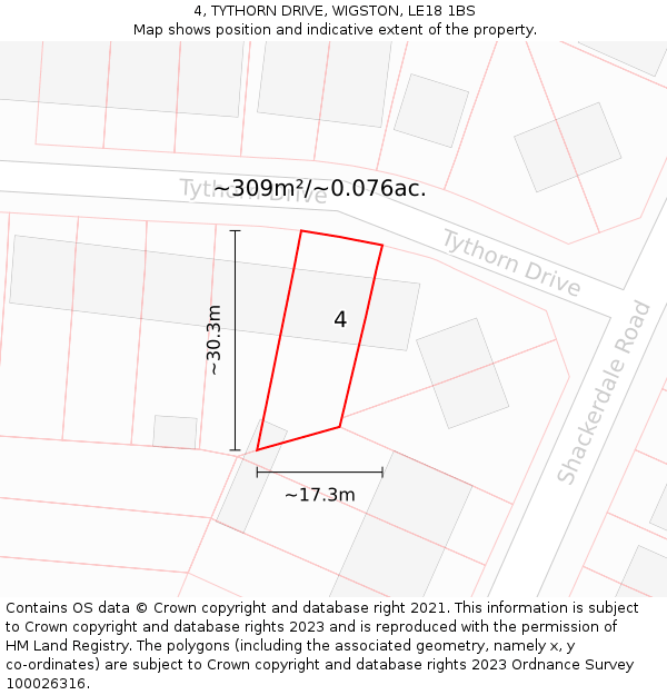 4, TYTHORN DRIVE, WIGSTON, LE18 1BS: Plot and title map