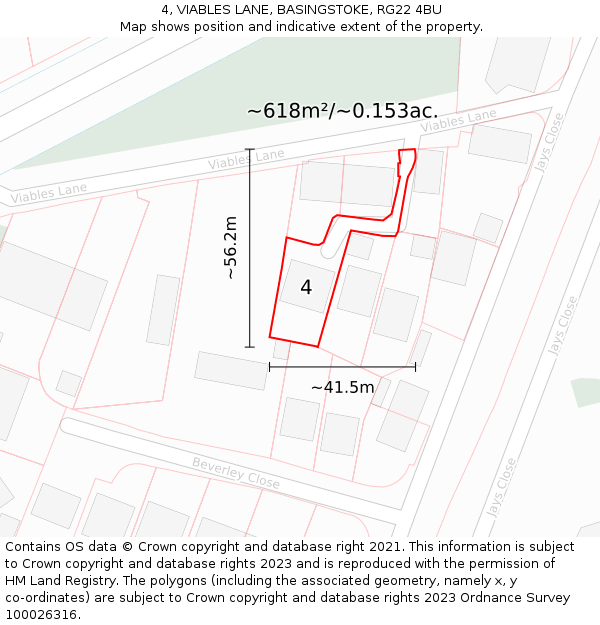 4, VIABLES LANE, BASINGSTOKE, RG22 4BU: Plot and title map