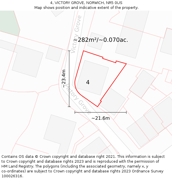 4, VICTORY GROVE, NORWICH, NR5 0US: Plot and title map