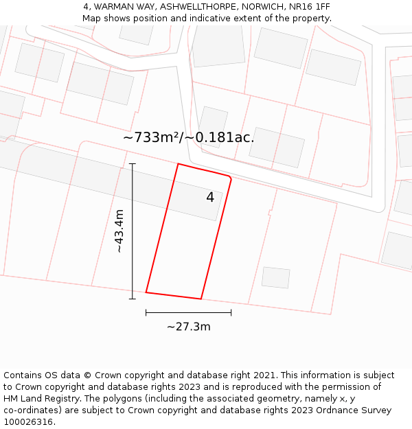 4, WARMAN WAY, ASHWELLTHORPE, NORWICH, NR16 1FF: Plot and title map