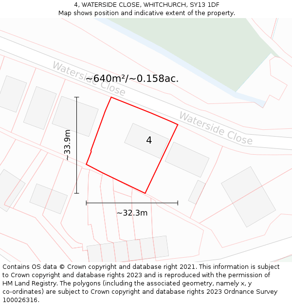 4, WATERSIDE CLOSE, WHITCHURCH, SY13 1DF: Plot and title map