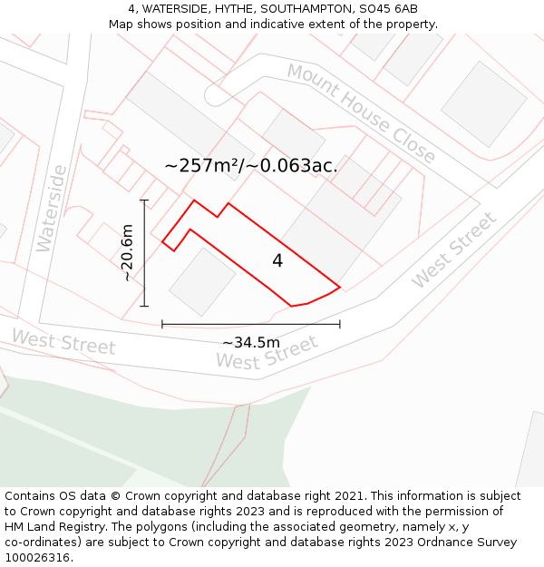 4, WATERSIDE, HYTHE, SOUTHAMPTON, SO45 6AB: Plot and title map