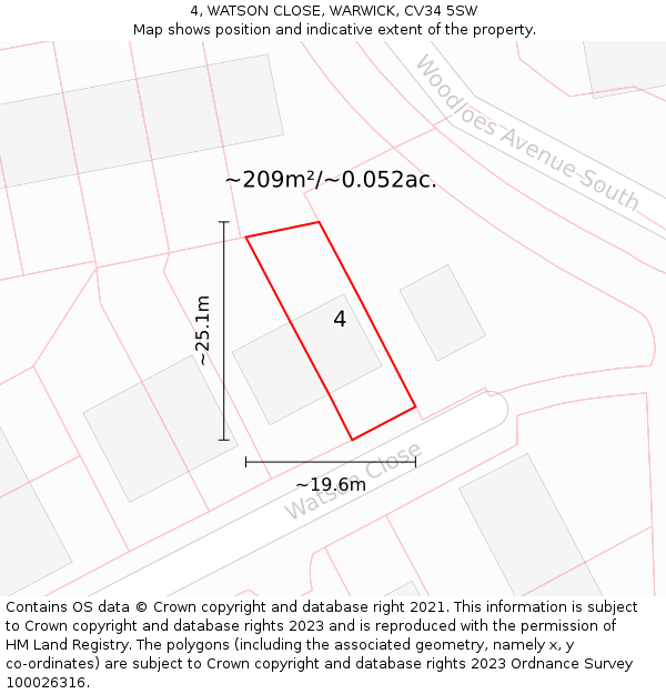 4, WATSON CLOSE, WARWICK, CV34 5SW: Plot and title map