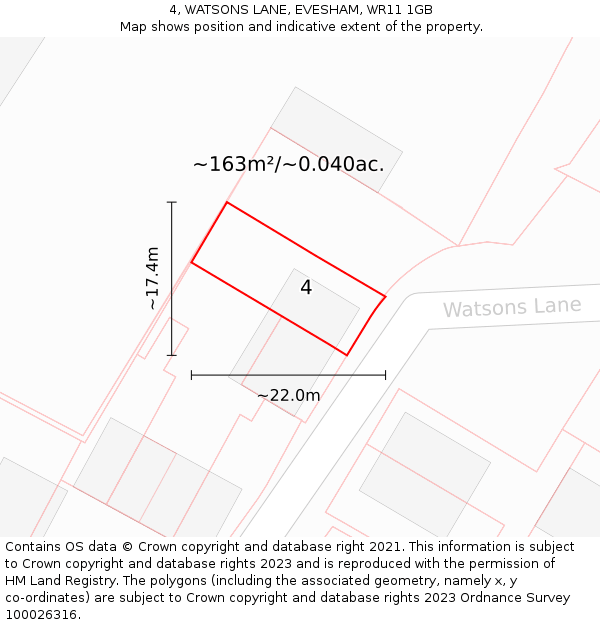 4, WATSONS LANE, EVESHAM, WR11 1GB: Plot and title map