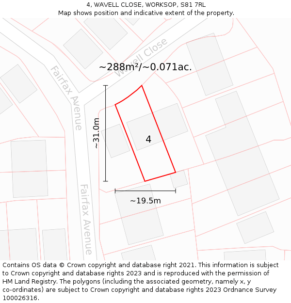 4, WAVELL CLOSE, WORKSOP, S81 7RL: Plot and title map