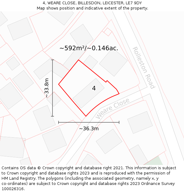 4, WEARE CLOSE, BILLESDON, LEICESTER, LE7 9DY: Plot and title map