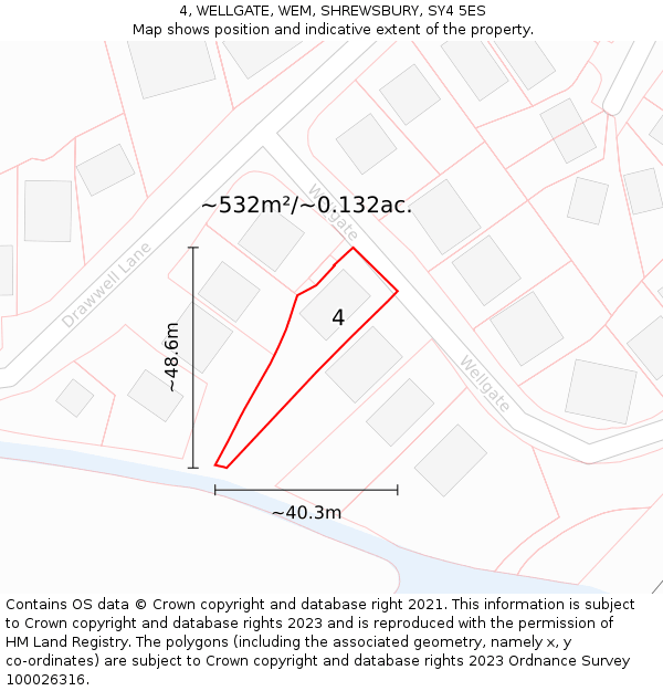 4, WELLGATE, WEM, SHREWSBURY, SY4 5ES: Plot and title map