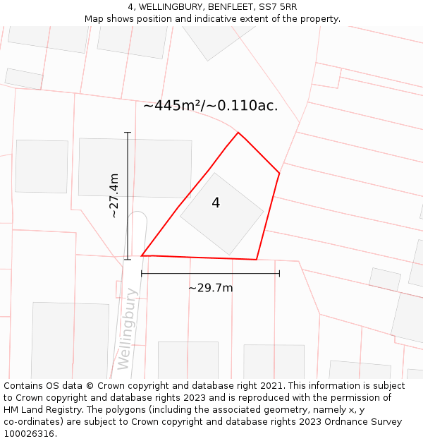 4, WELLINGBURY, BENFLEET, SS7 5RR: Plot and title map